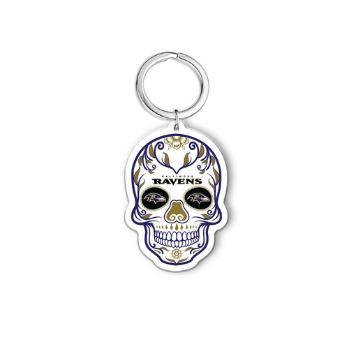 NFL Baltimore Ravens Acrylic Día De Los Muertos Skull Keychain - MOQ 24