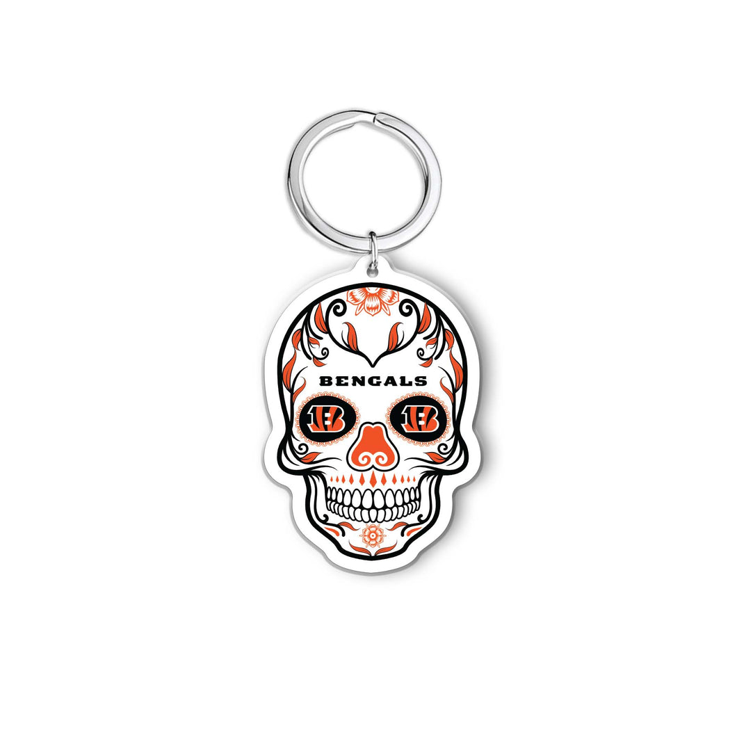 NFL Cincinnati Bengals Acrylic Día De Los Muertos Skull Keychain - MOQ 24