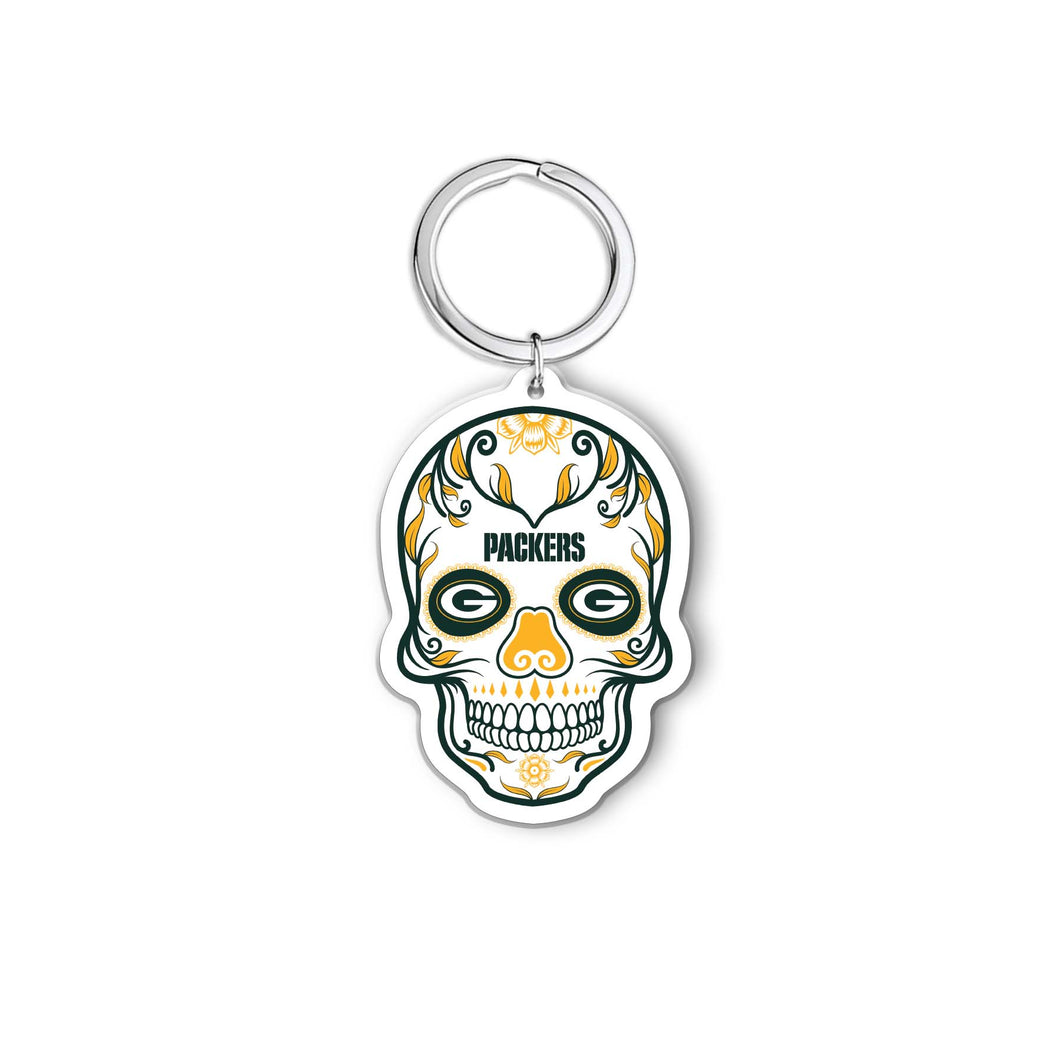 NFL Green Bay Packers Acrylic Día De Los Muertos Skull Keychain - MOQ 24
