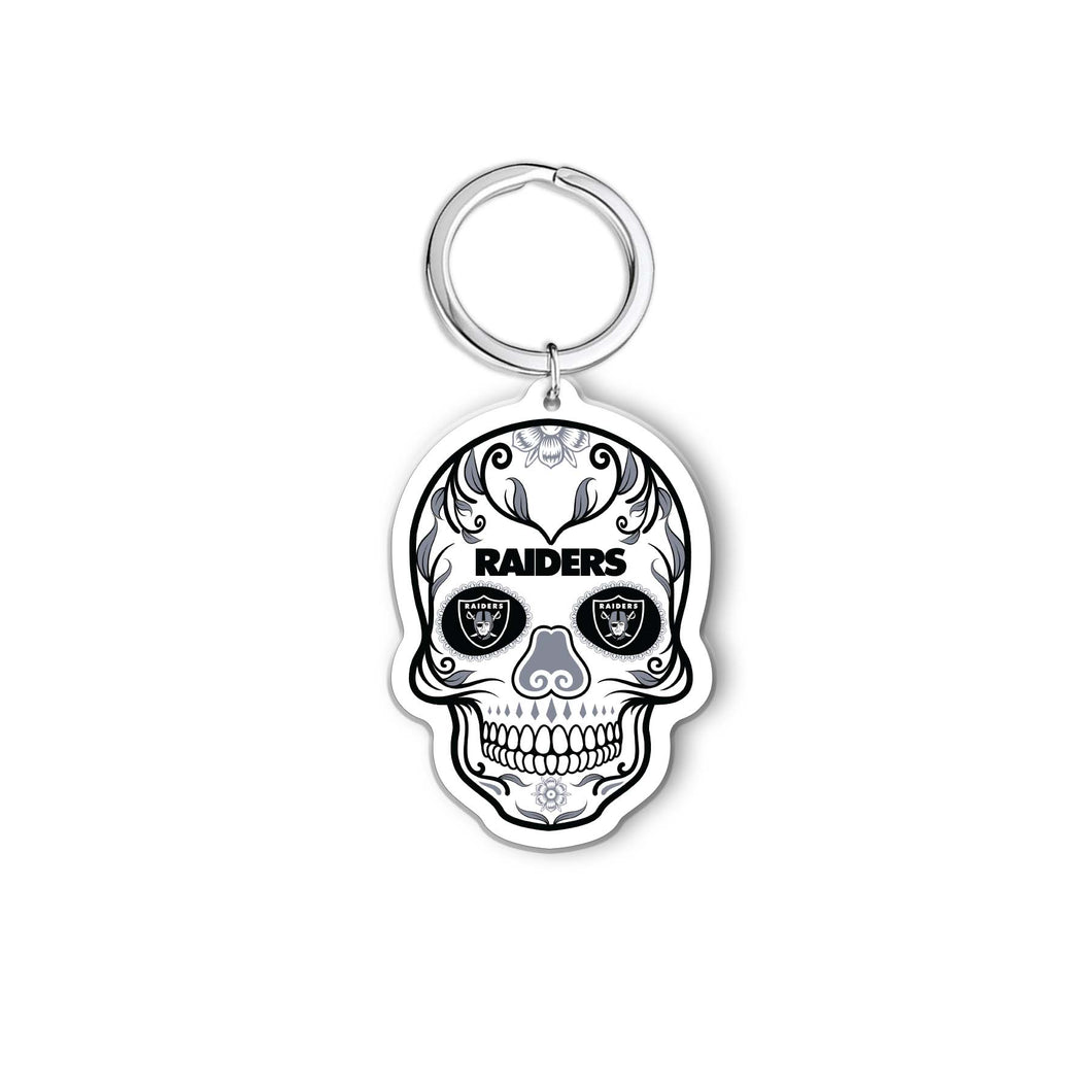 NFL Las Vegas Raiders Acrylic Día De Los Muertos Skull Keychain - MOQ 24