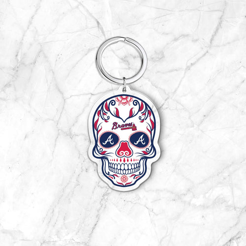 MLB Atlanta Braves Acrylic Día De Los Muertos Skull Keychain - MOQ 24
