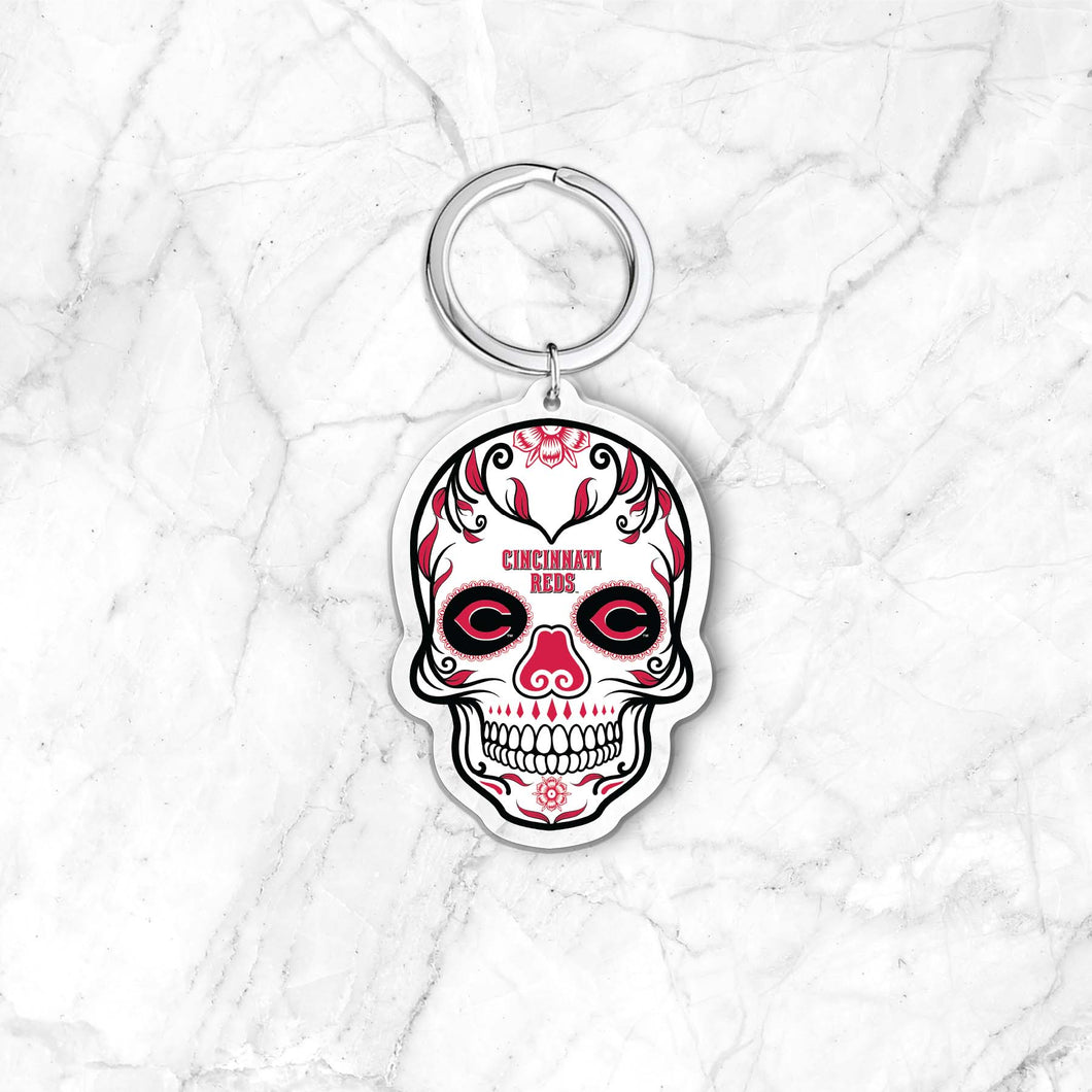 MLB Cincinnati Reds Acrylic Día De Los Muertos Skull Keychain - MOQ 24