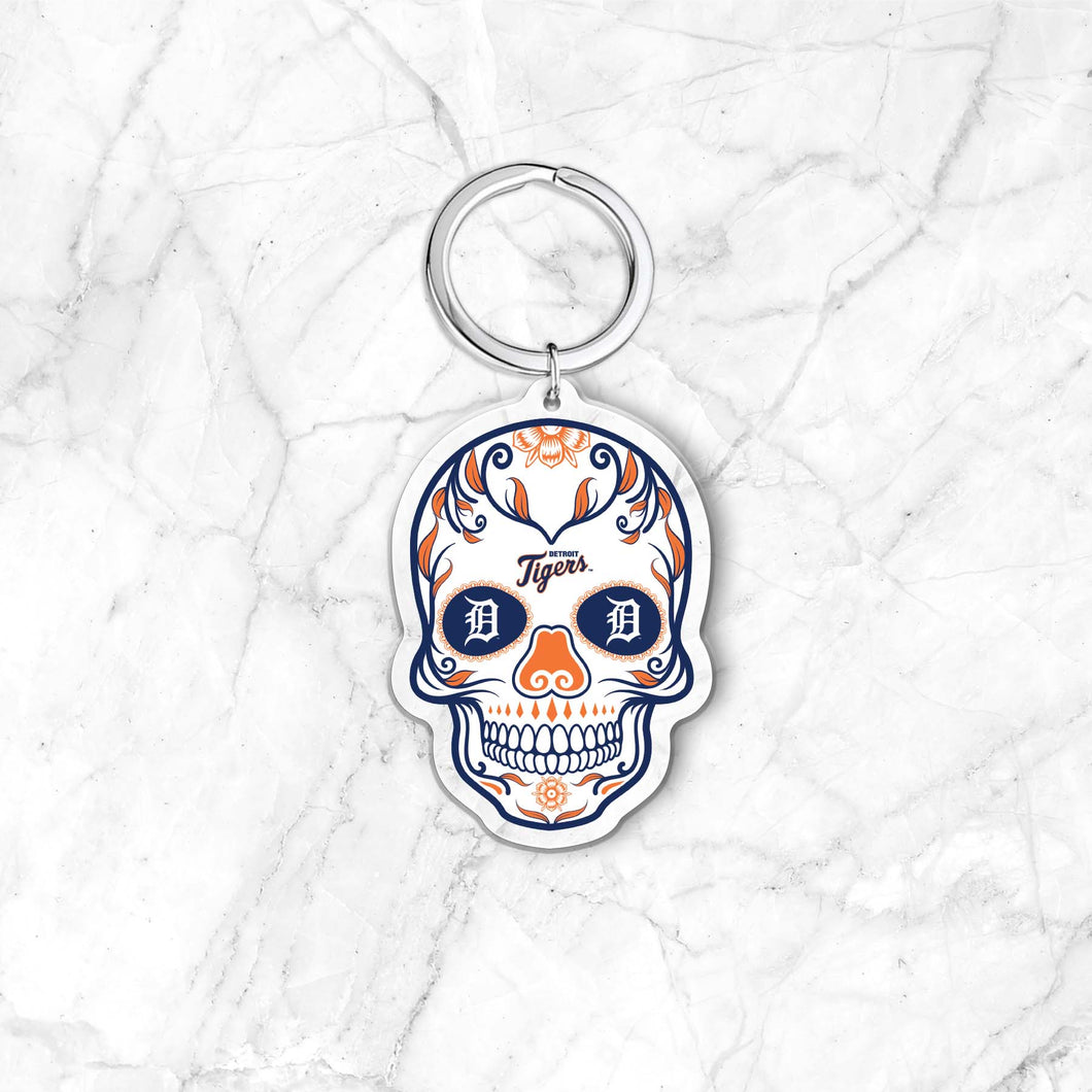 MLB Detroit Tigers Acrylic Día De Los Muertos Skull Keychain - MOQ 24