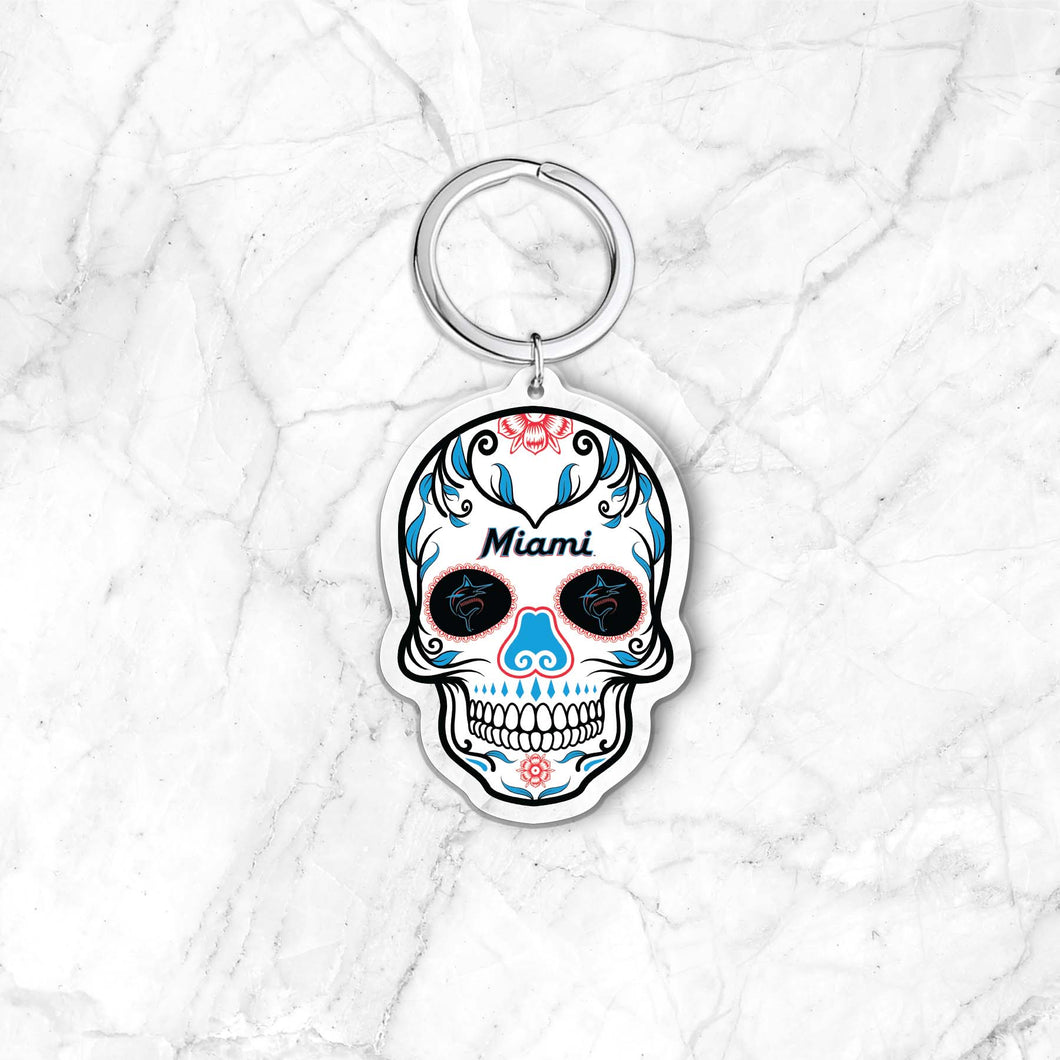 MLB Miami Marlins Acrylic Día De Los Muertos Skull Keychain - MOQ 24