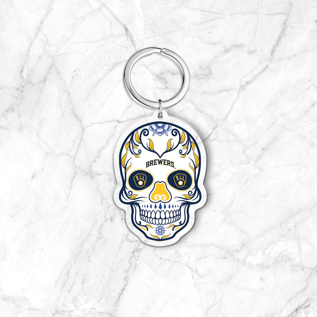 MLB Milwaukee Brewers Acrylic Día De Los Muertos Skull Keychain - MOQ 24