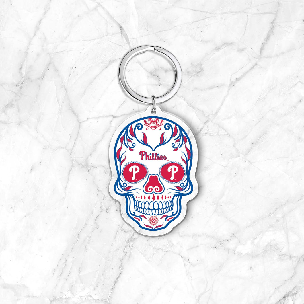 MLB Philadelphia Phillies Acrylic Día De Los Muertos Skull Keychain - MOQ 24