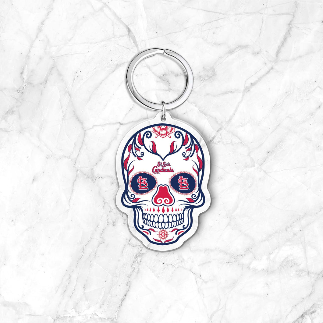 MLB St. Louis Cardinals Acrylic Día De Los Muertos Skull Keychain - MOQ 24