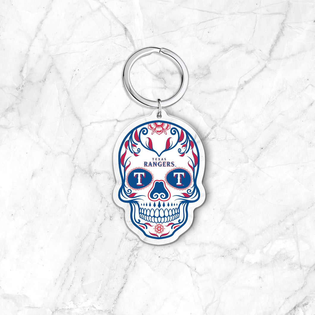 MLB Texas Rangers Acrylic Día De Los Muertos Skull Keychain - MOQ 24