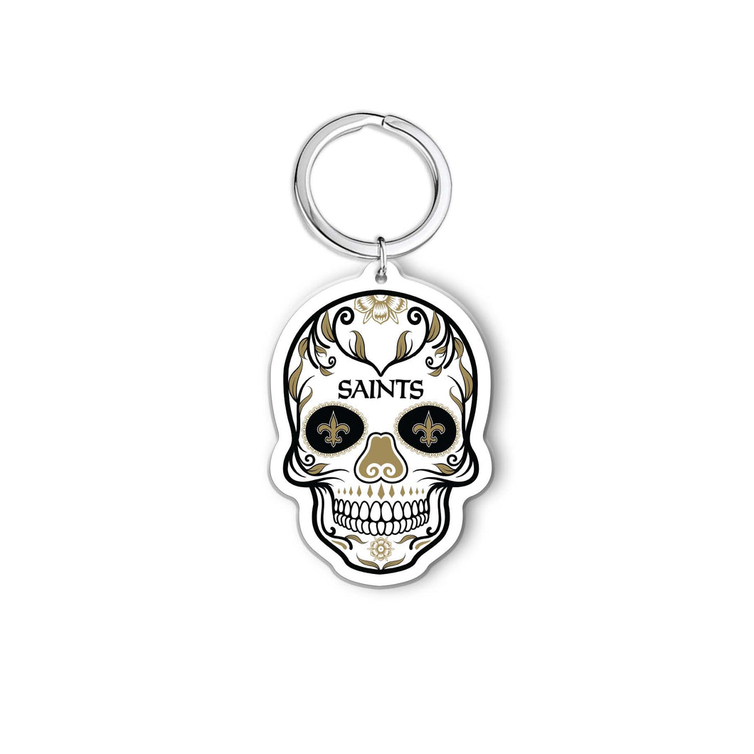 NFL New Orleans Saints Acrylic Día De Los Muertos Skull Keychain - MOQ 24