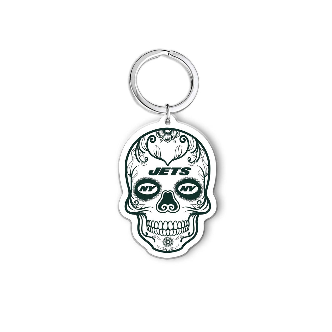 NFL New York Jets Acrylic Día De Los Muertos Skull Keychain - MOQ 24